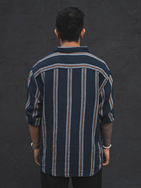 Powerlook Blue India Slim Striped Oversized Casual Shirt