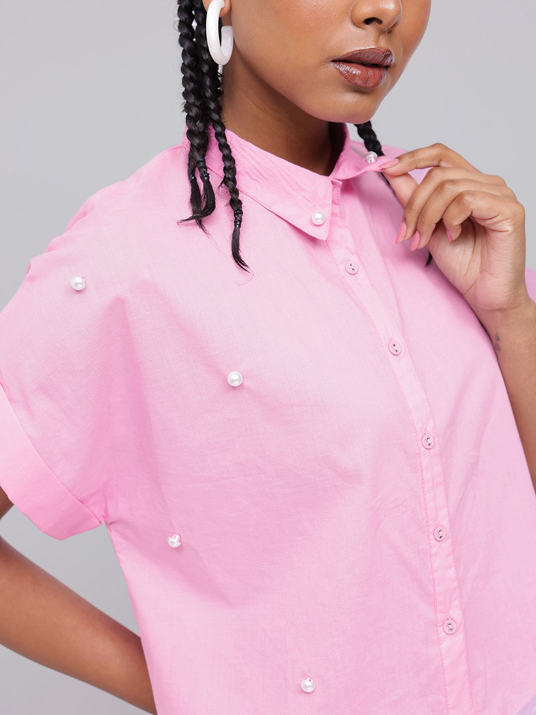 DressBerry Blowzy Pearl Detail Extended Sleeves Shirt