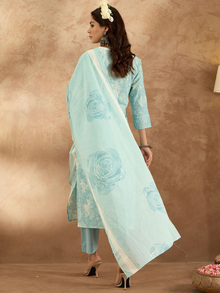 Indo Era Women Floral Embroidered Pure Cotton Kurta with Trousers & Dupatta