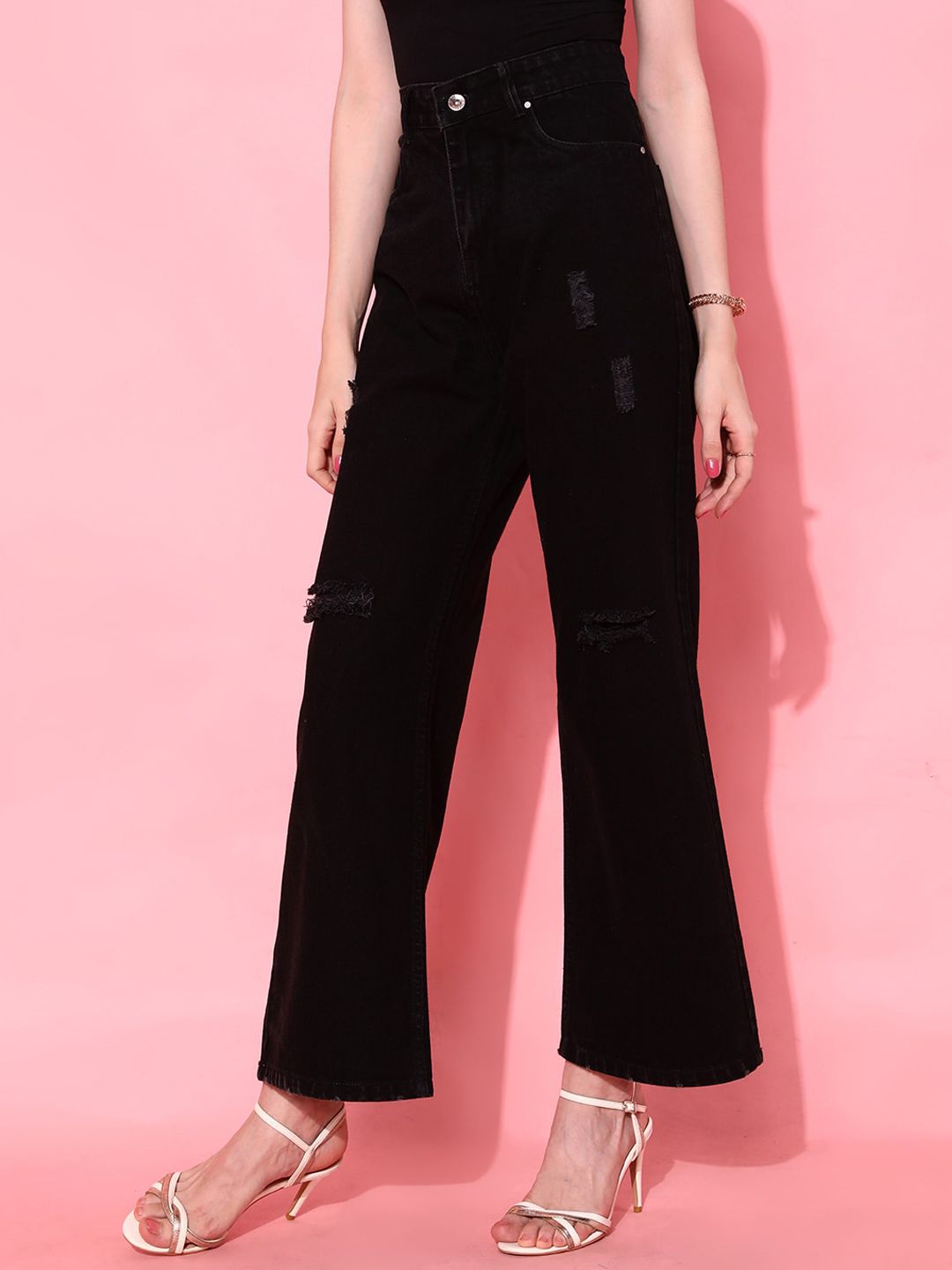 STREET 9 Women Black Flared Fit Cropped Jeans