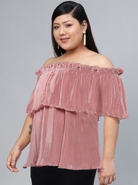 SASSAFRAS Pink Off-Shoulder Layered Bardot Top
