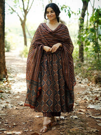 KALINI Ethnic Motifs Printed Mirror Work Anarkali Kurta With Trousers & Dupatta