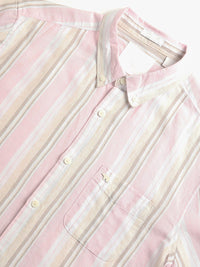 THE BEAR HOUSE Slim Fit Vertical Striped Button-Down Collar Cotton Linen Casual Shirt