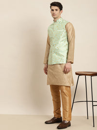 SOJANYA Kurta Emas & Hijau Lelaki dengan Jaket Churidar & Nehru