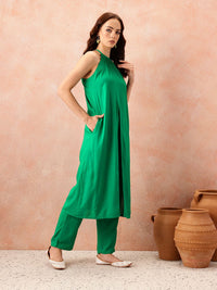all about you Halter Neck High Slit Kurta with Trousers