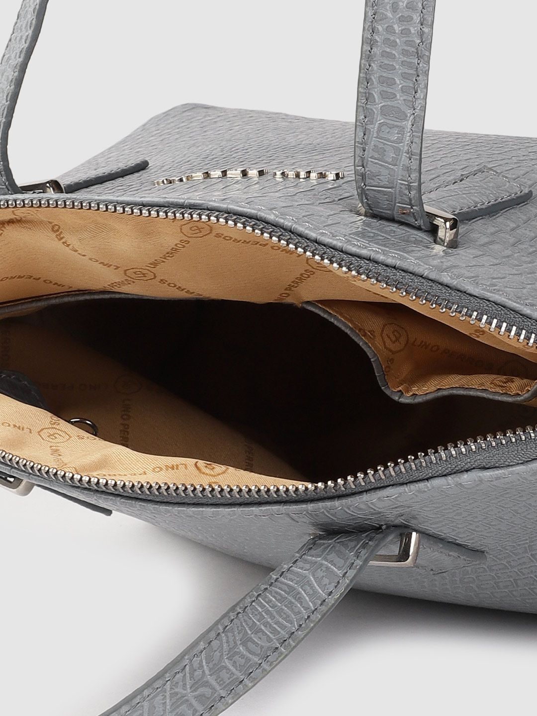 Lino Perros Grey Snakeskin Textured PU Structured Handheld Bag