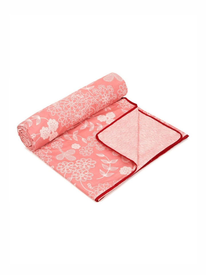 Cortina Rose & White Floral Microfiber AC Room Reversible Single Bed Dohar
