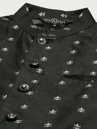 SOJANYA Men Blue Chikankari Pure Cotton Kurta with Churidar & Nehru Jacket