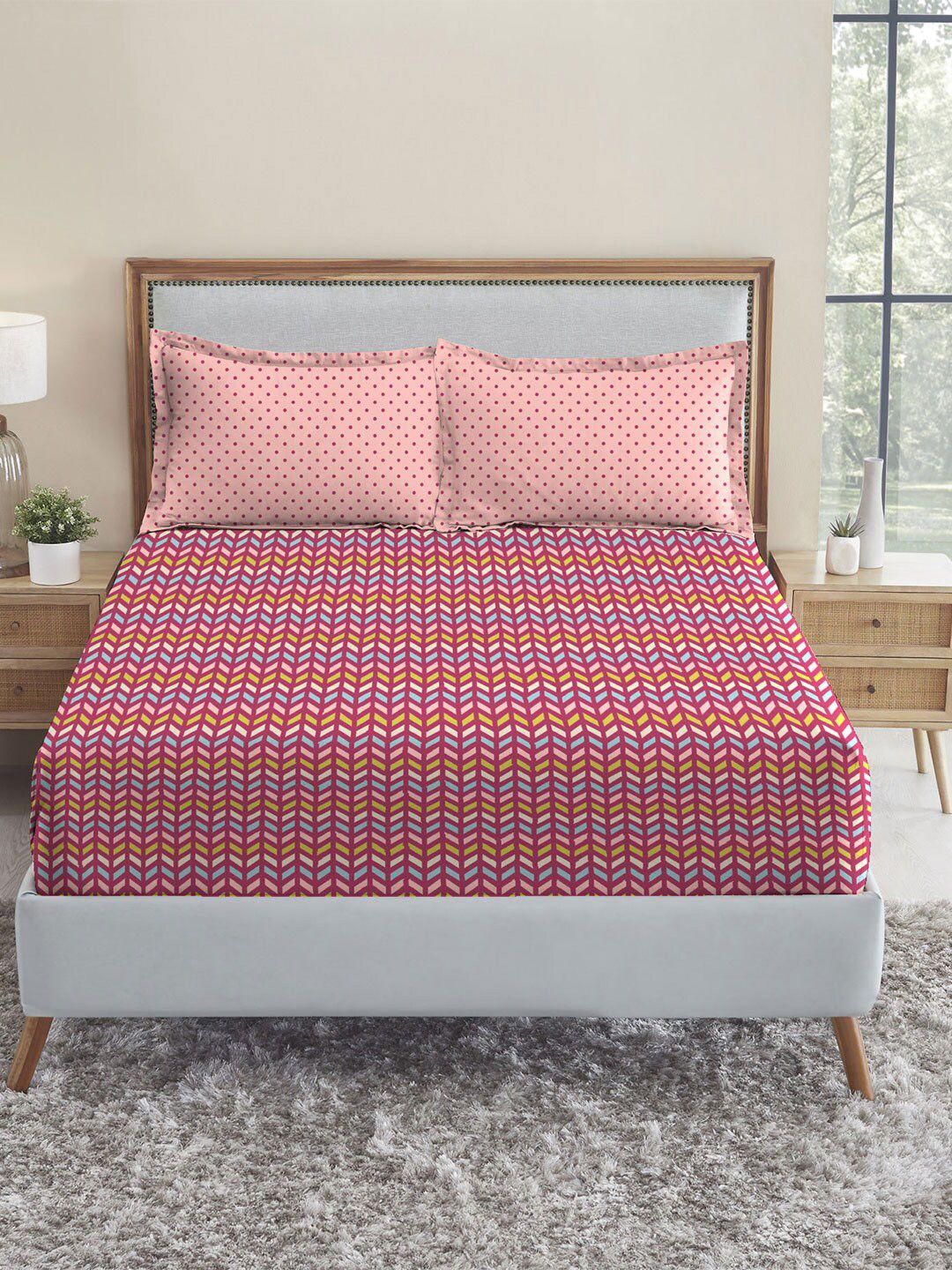 MYTRIDENT Party Mood Pink Urban Comfort Flat 144TC Queen Cotton Bedsheet Set