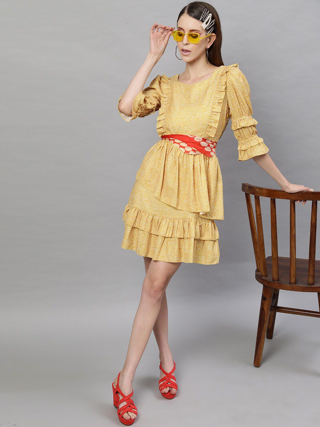 STREET 9 Yellow Georgette Dress