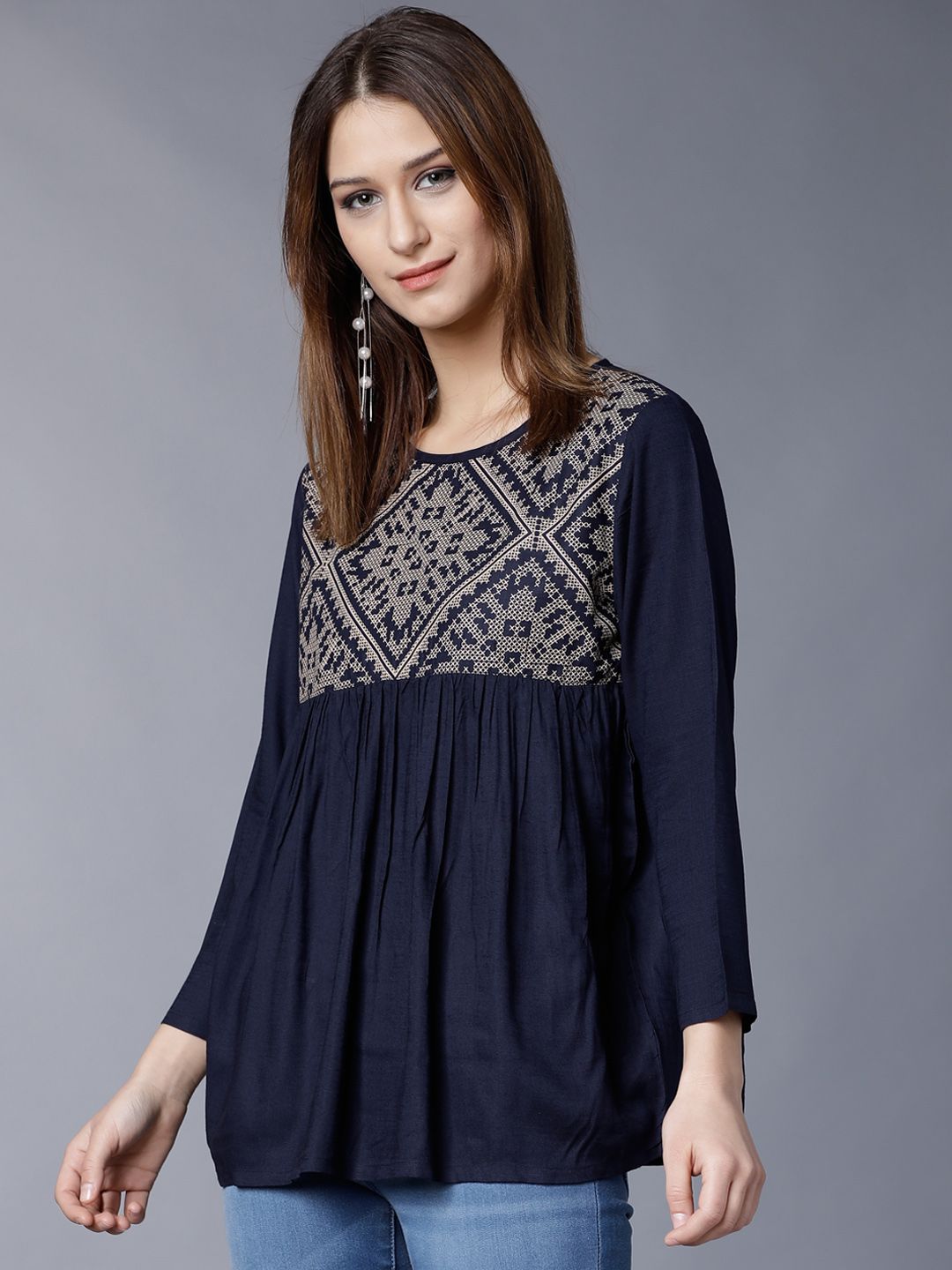 Tokyo Talkies Women Navy Blue Solid Top