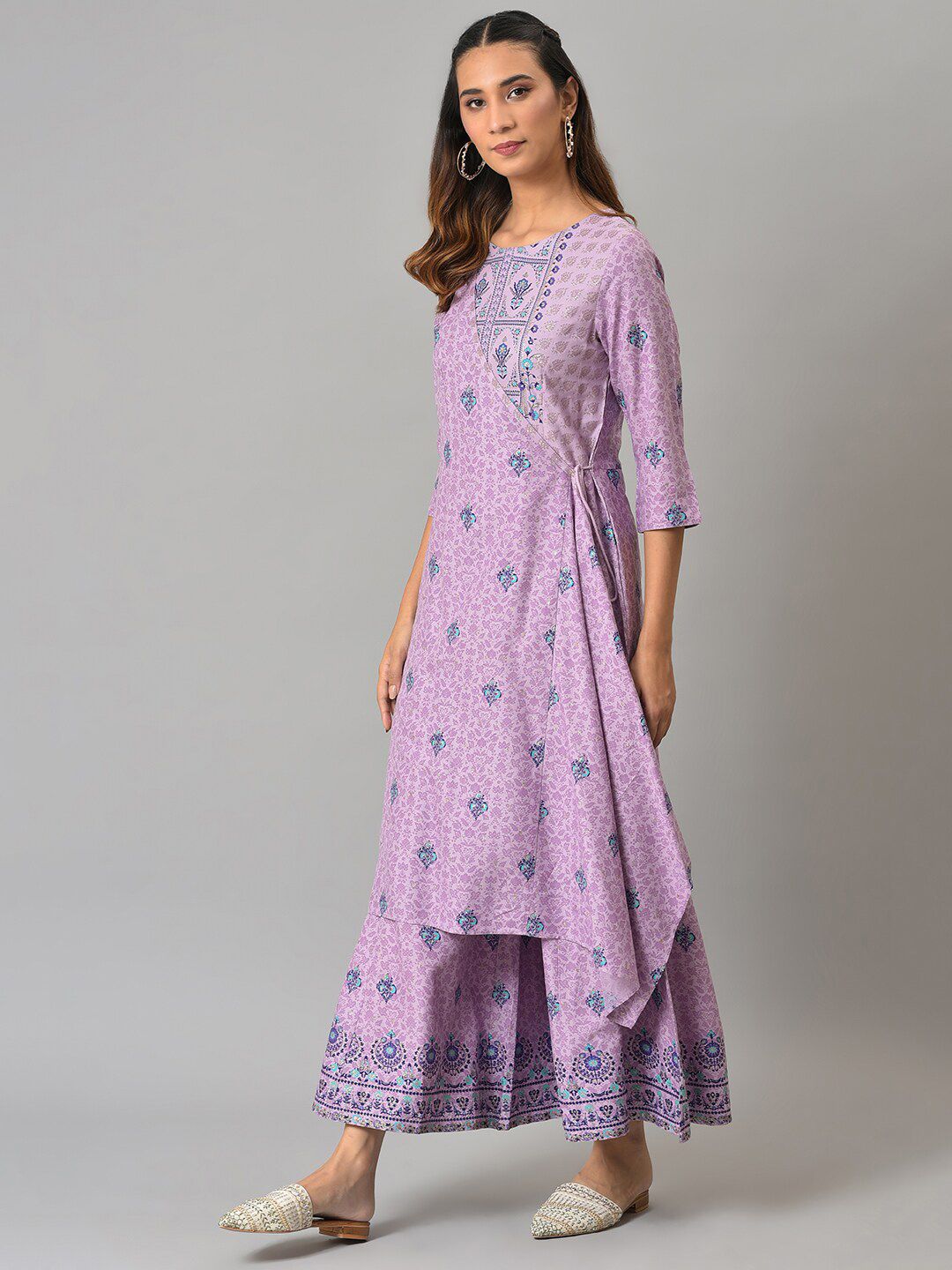 W Purple & Blue Printed Basic Jumpsuit