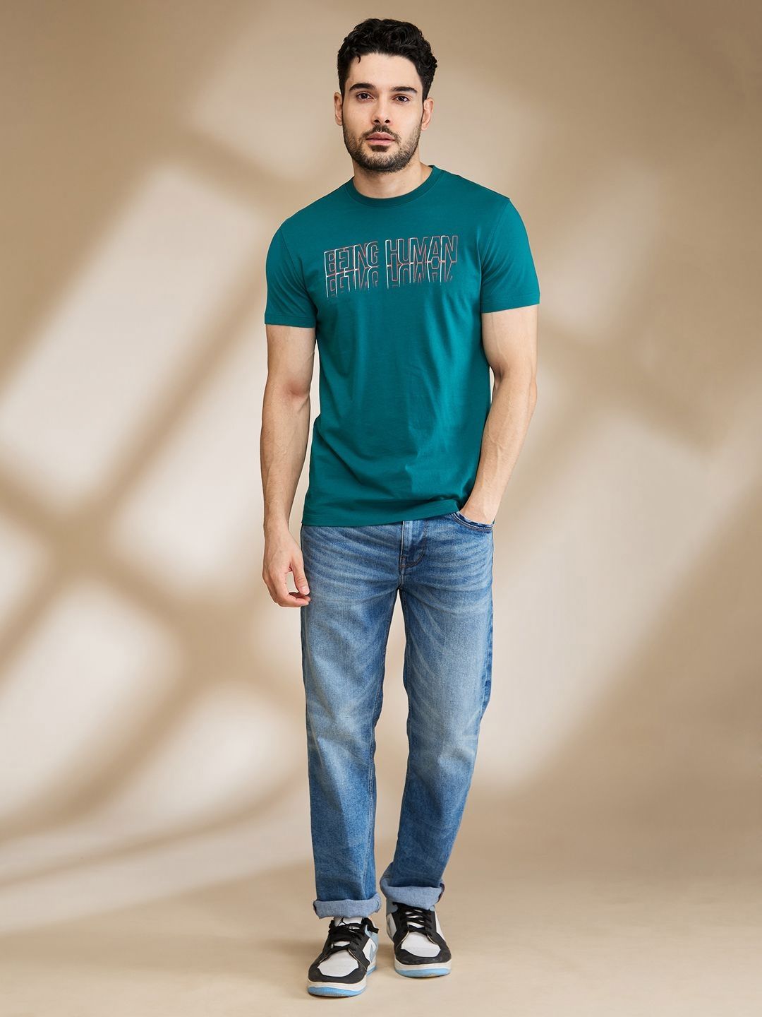 Being Human Men Typography Printed Applique T-shirt