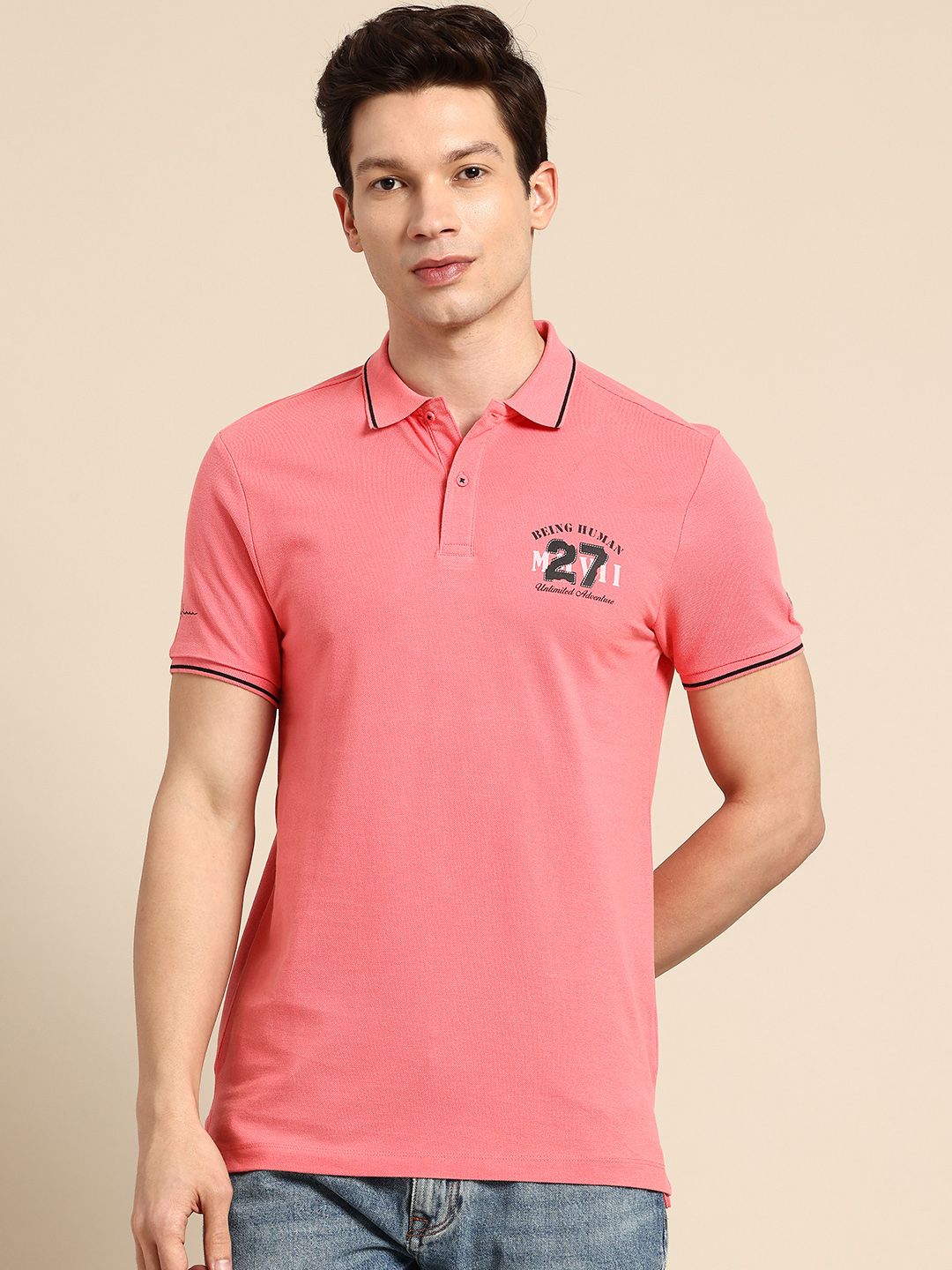 Being Human Polo Collar Pure Cotton T-shirt