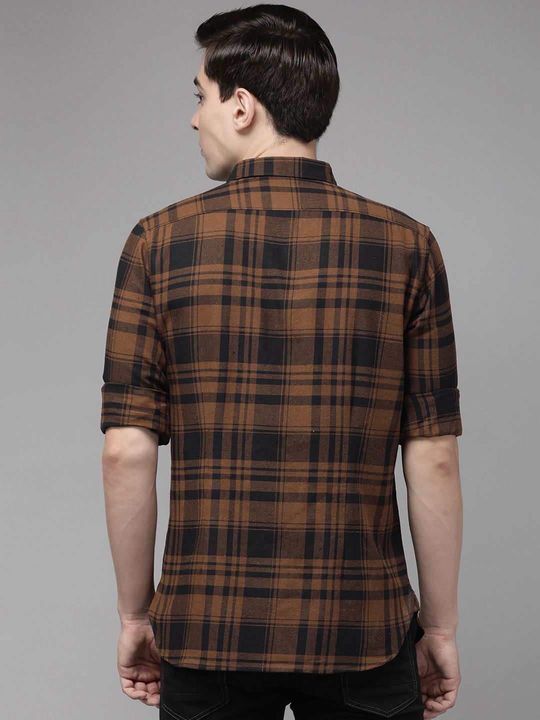 THE BEAR HOUSE Men Brown Slim Fit Pure Cotton Checked Flannel Casual Shirt