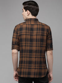 THE BEAR HOUSE Men Brown Slim Fit Pure Cotton Checked Flannel Casual Shirt