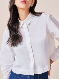 AND Women Solid Cotton Long Sleeves Shirt Style Top