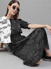 STREET 9 Black Printed A-Line Dress