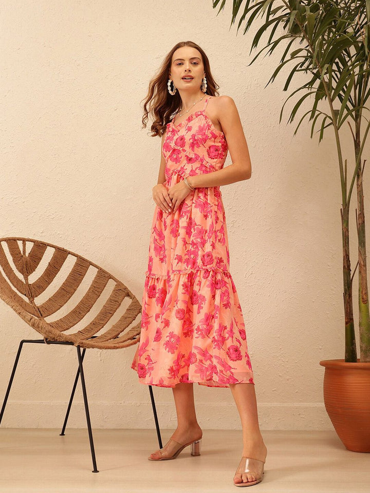 STREET 9 Floral Printed Shoulder Straps Georgette Maxi Dress