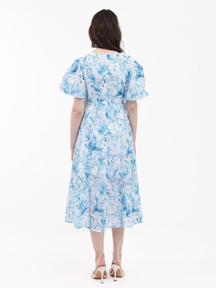 Rareism Cetakan bunga Flared Flared Sleeve Fit & Flare Midi Dress