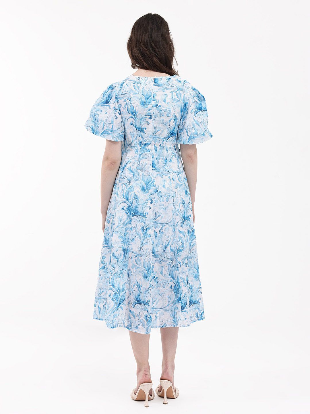 Rareism Cetakan bunga Flared Flared Sleeve Fit & Flare Midi Dress