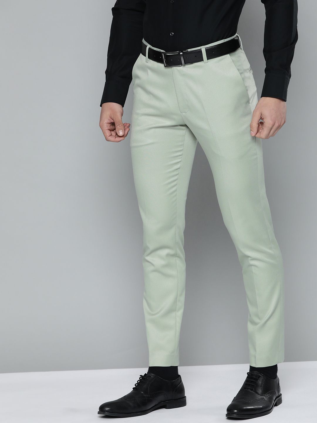 DENNISON Men Green Solid Smart Auto Fit Waist Formal Trousers