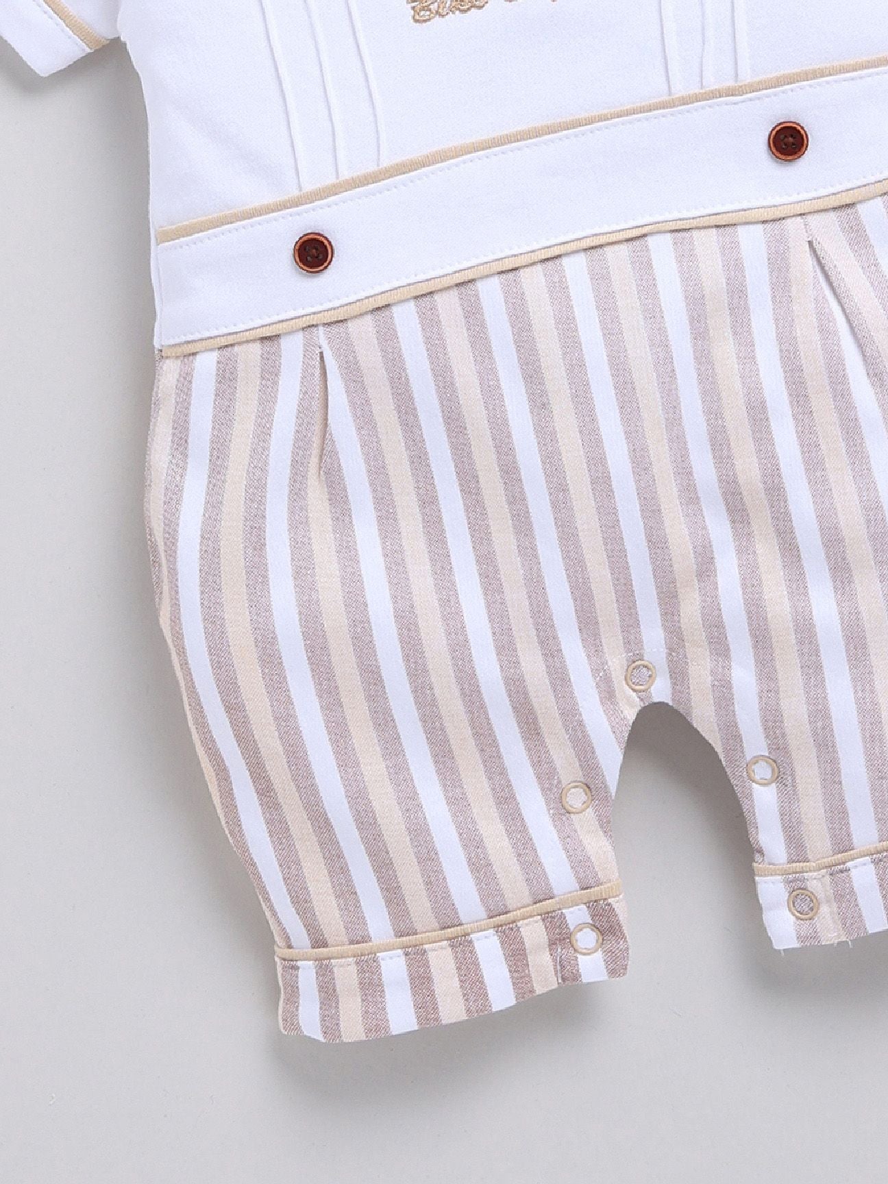 Moms Love Infant Girls Striped Cotton Rompers with Applique Detail