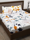 Story@home White & Mustard Floral 186 TC Pure Cotton Queen Bedsheet With 2 Pillow Covers