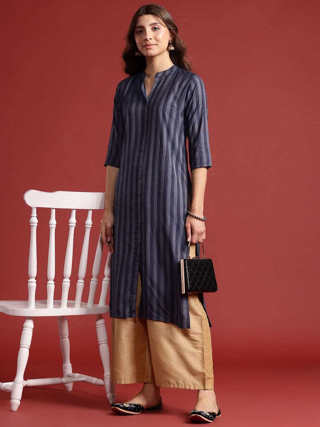 Anouk Women Self Striped Kurta
