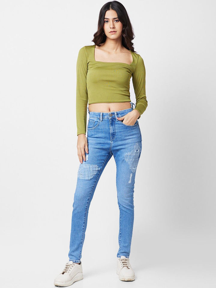 SPYKAR Women Slim Fit High-Rise Highly Distressed Heavy Fade Stretchable Jeans