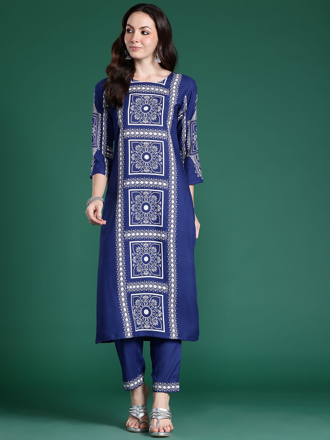 Indo Era Floral Printed Regular Kurta with Trousers