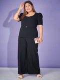 SASSAFRAS Curve Black Plus Size Self-Design Top Wit Trouser Co-Ords