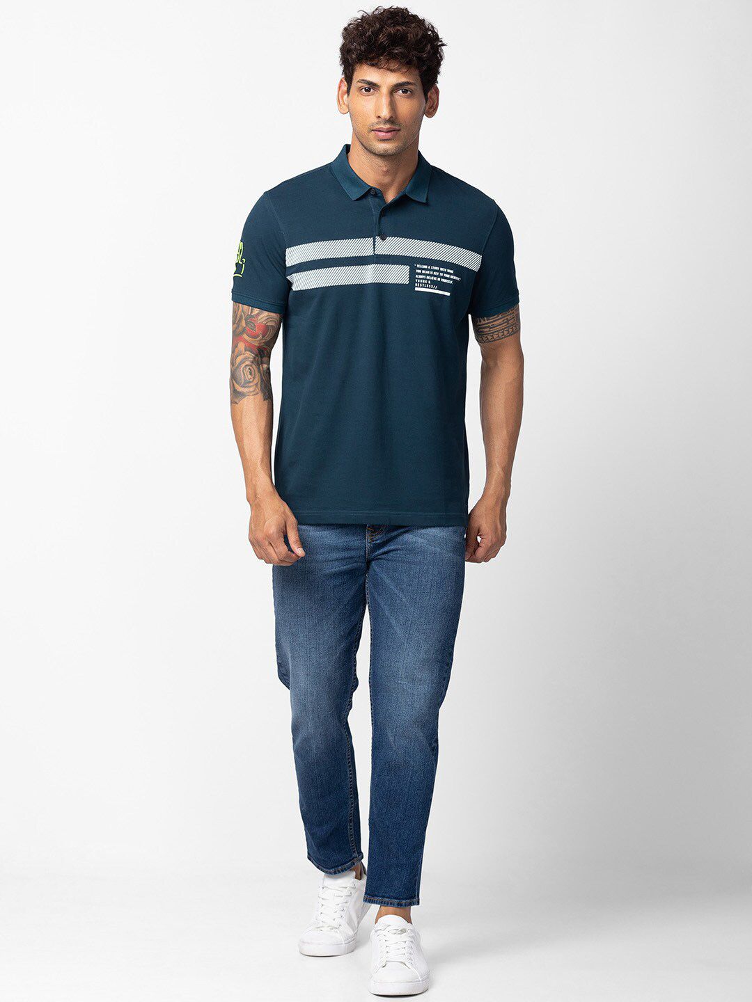 SPYKAR Men Typography Printed Polo Collar Slim Fit T-shirt
