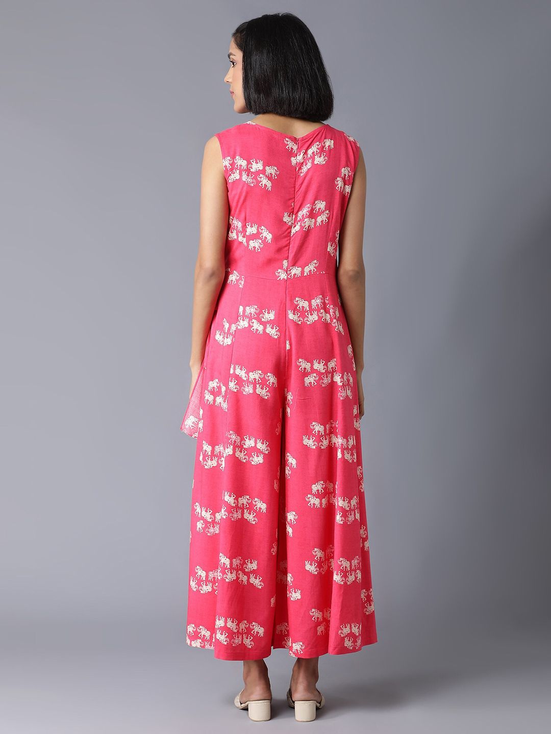 W Pink & Off-White Printed Ethnic Layered Basic Jumpsuit