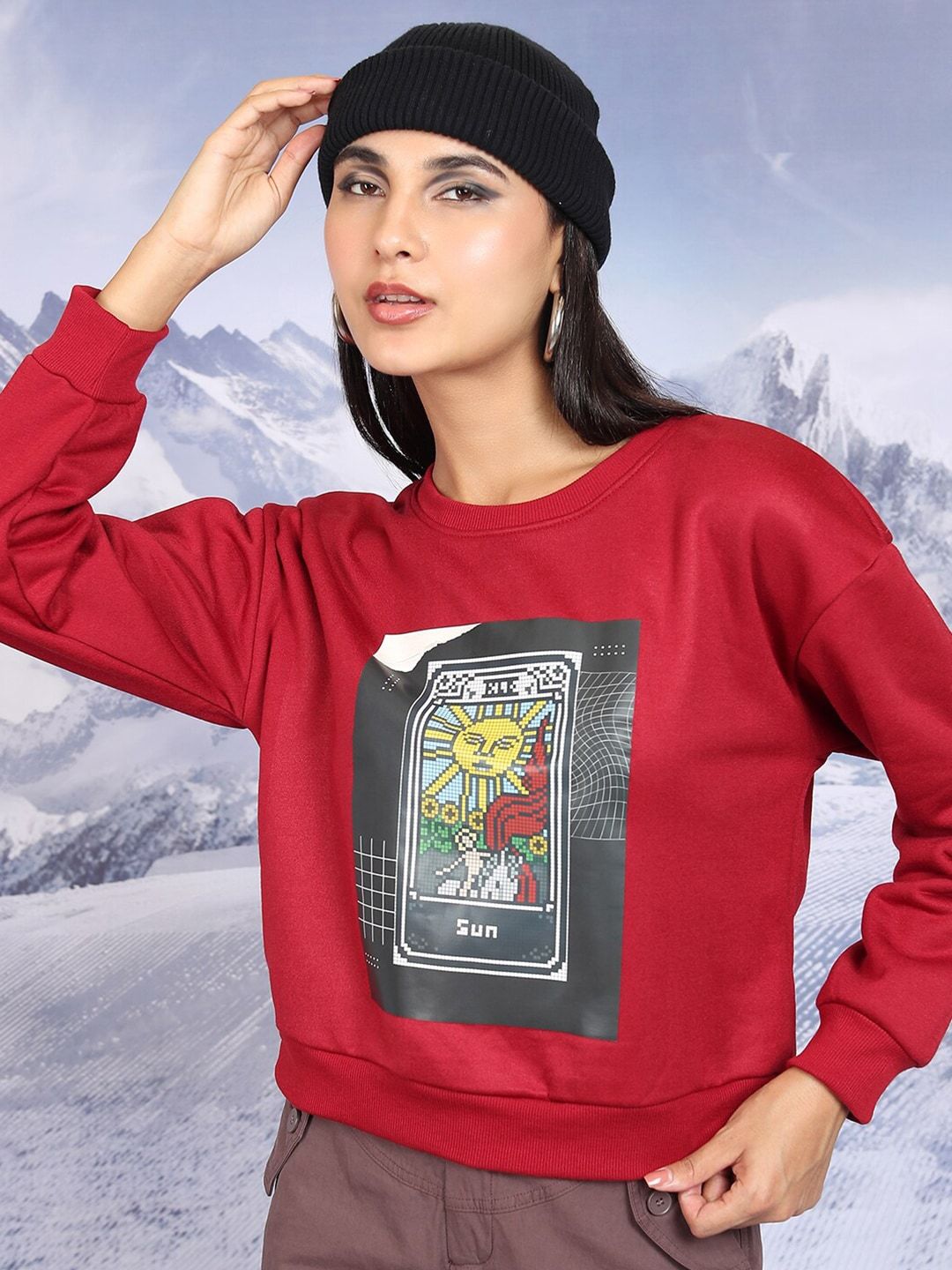 Tokyo Talkies Graphic Printed Round Neck Pullover
