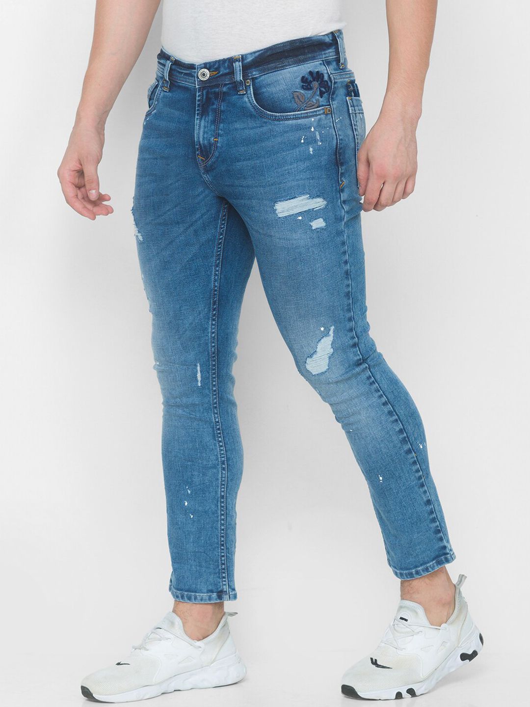 SPYKAR Men Blue Slim Fit Highly Distressed Light Fade Jeans