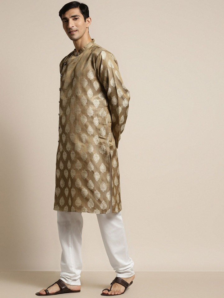 SOJANYA Ethnic Motifs Woven Design Angrakha Jacquard Silk Kurta With Churidar