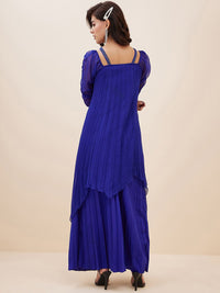 Antheaa Square Neck Puffed Sleeves Pleated A-Line Top With Palazzos