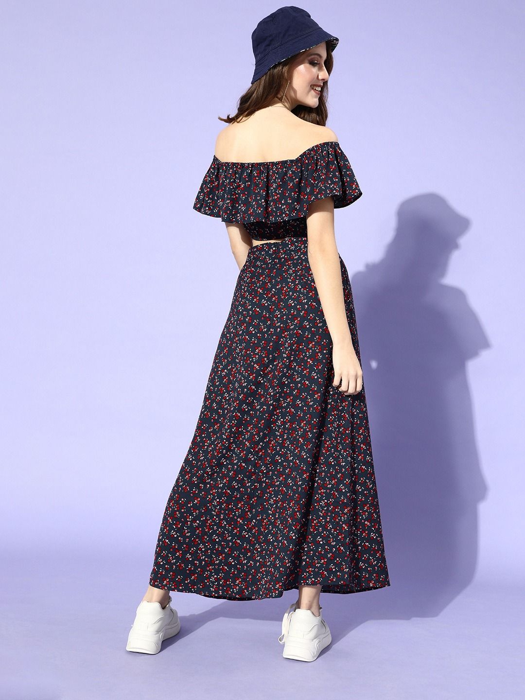 Berrylush Women Deep Navy Blue Floral Co-ords Dress