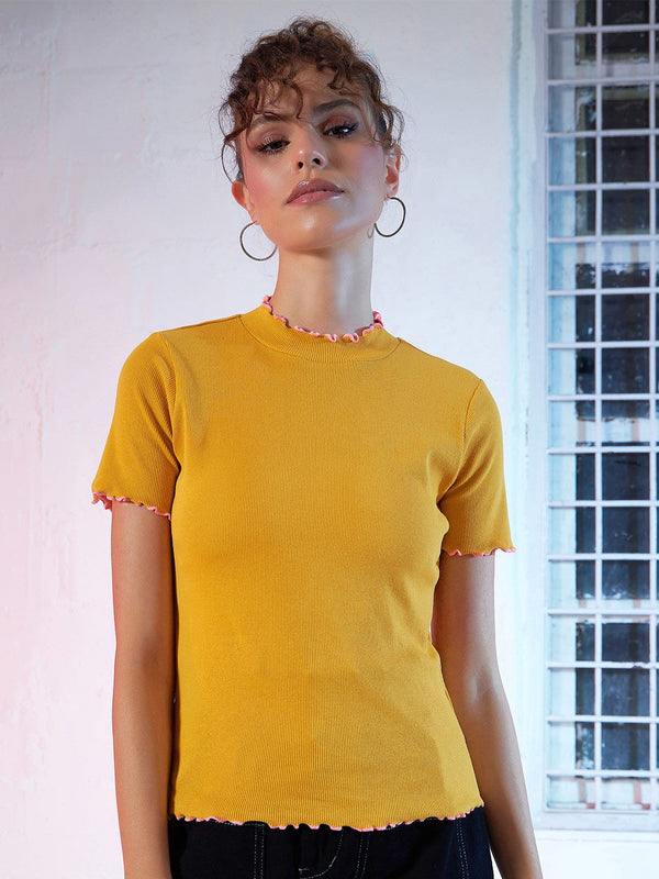 SASSAFRAS Mustard Yellow High-Neck Top