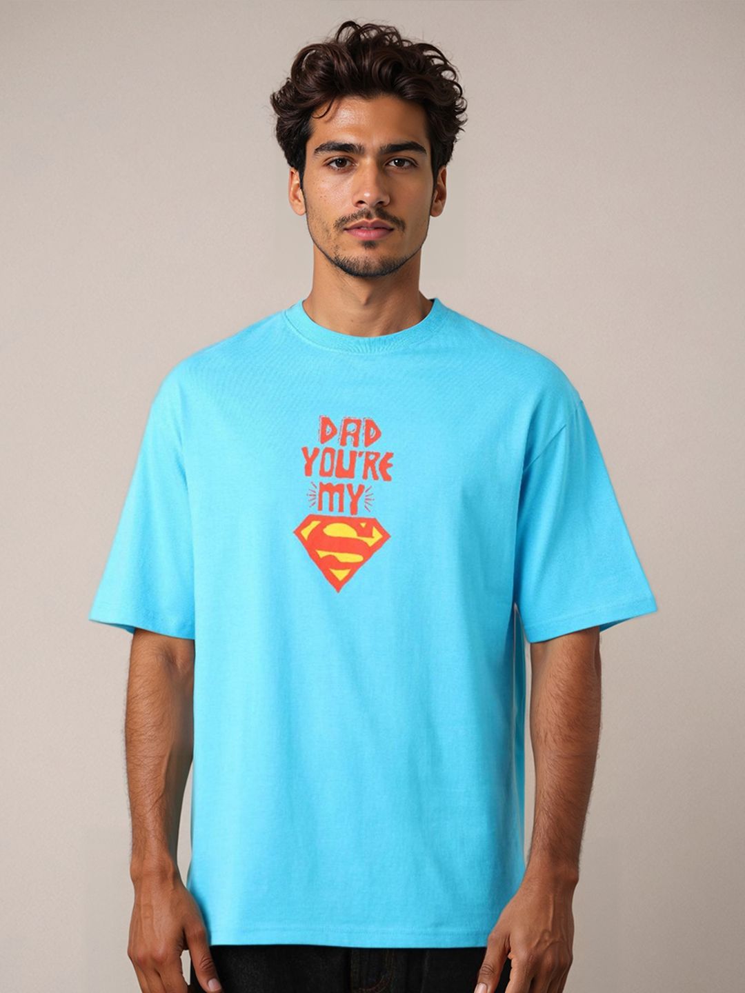 The Indian Garage Co Men Superman Typography Printed Round Neck Cotton Oversized T-shirt