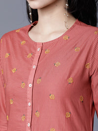 Vishudh Women Rust Striped Straight Kurta