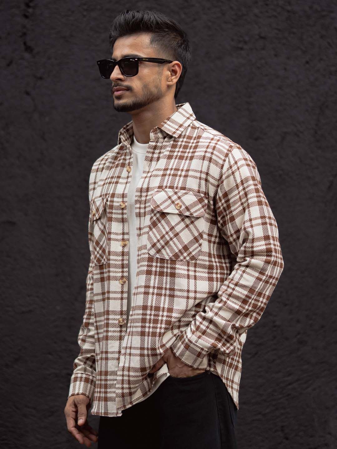 Powerlook Men Spread Collar Tartan Checked Cotton Casual Shirt