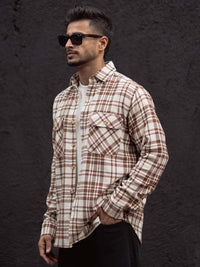 Powerlook Men Spread Collar Tartan Checked Cotton Casual Shirt