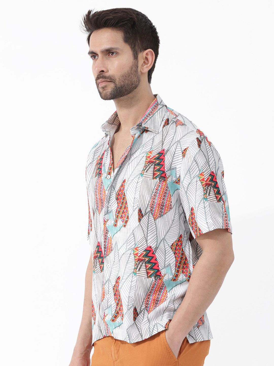 RARE RABBIT Men Winona Slim Fit Tropical Printed Cotton Shirt