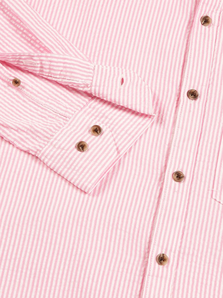 Thomas Scott Men Premium Slim Fit Striped Button-Down Collar Pure Cotton Casual Shirt