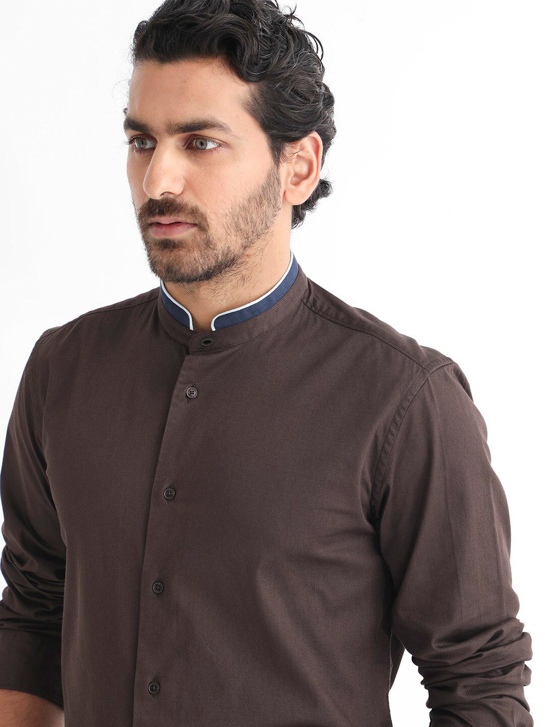 RARE RABBIT Men Tehran Band Collar Slim Fit Shirt