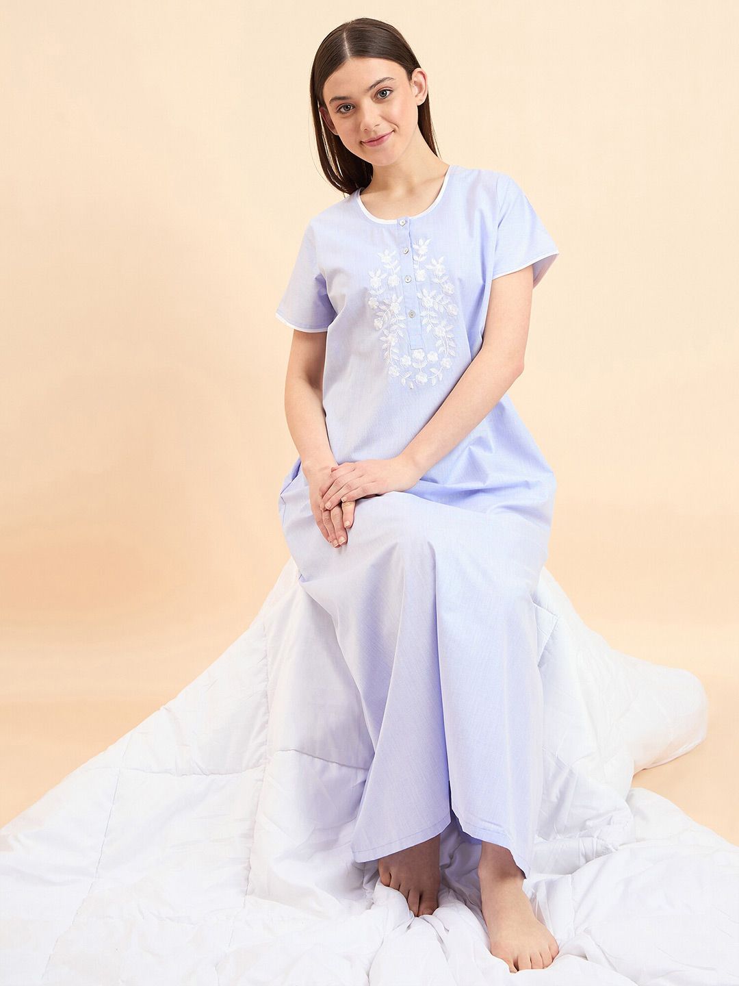 Sweet Dreams Blue Printed Maxi Nightdress