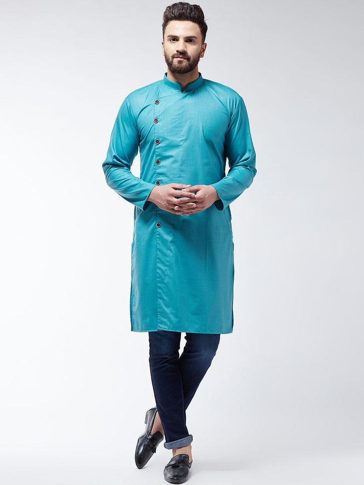SOJANYA Men Blue Solid Straight Kurta