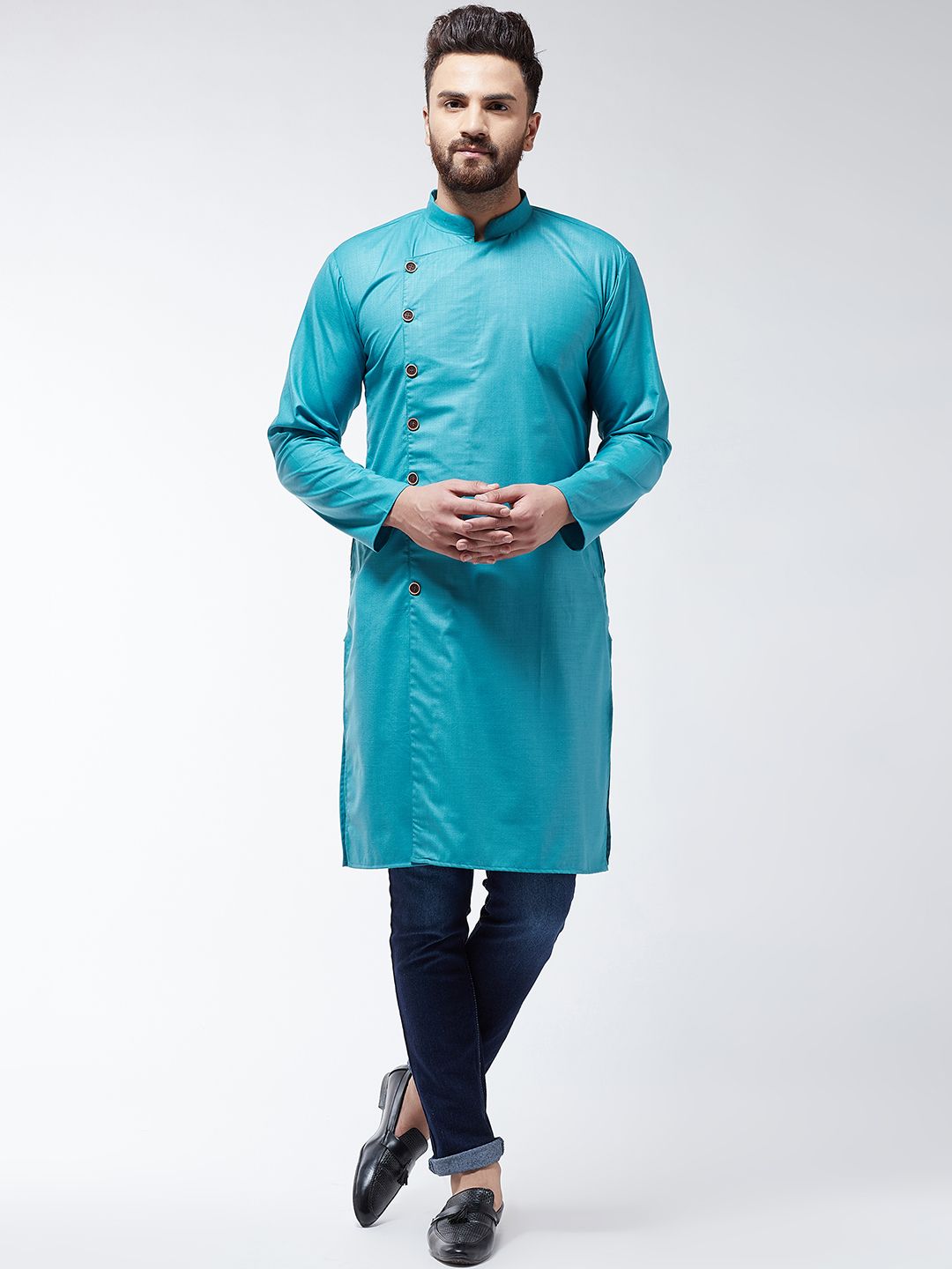 SOJANYA Men Blue Solid Straight Kurta